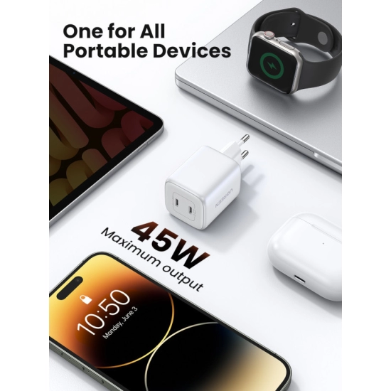 Kućni punjač UGREEN, Nexode Mini, 45W, 2xUSB-C, bijeli