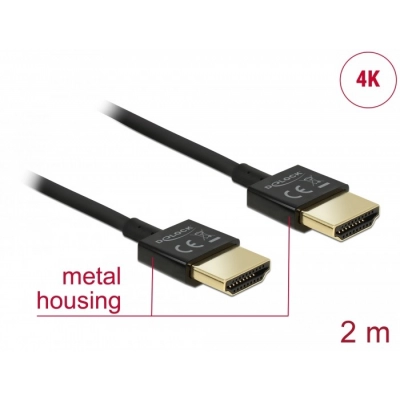 Kabel DELOCK, HDMI + Eth. - HDMI-A M > HDMI-A M 3D 4K 2 m Slim 84773   - Video kabeli