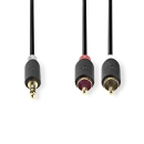 Kabel NEDIS audio stereo, 3.5 mm (M), 2x RCA (M), 2 m , crni 