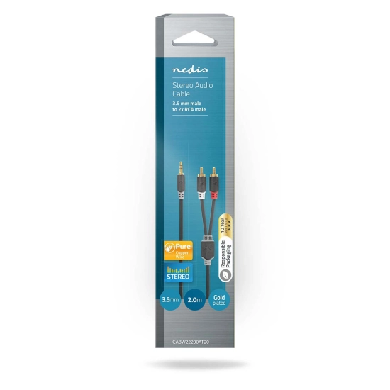 Kabel NEDIS audio stereo, 3.5 mm (M), 2x RCA (M), 2 m , crni Kabel NEDIS audio stereo, 3.5 mm (M), 2x RCA (M), 2 m , crni