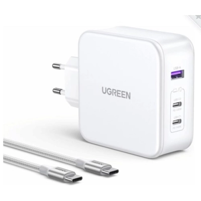 Kućni punjač UGREEN Nexode, 140W, 3-Port PD GaN Fast Charger EU, bijeli  