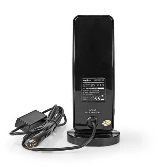 Antena NEDIS ANIR1504BK700, FM, DAB+, DVB-T/T2, 0-15km, aktivna, filter LTE700, 26 dB, crna