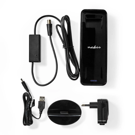 Antena NEDIS ANIR1504BK700, FM, DAB+, DVB-T/T2, 0-15km, aktivna, filter LTE700, 26 dB, crna