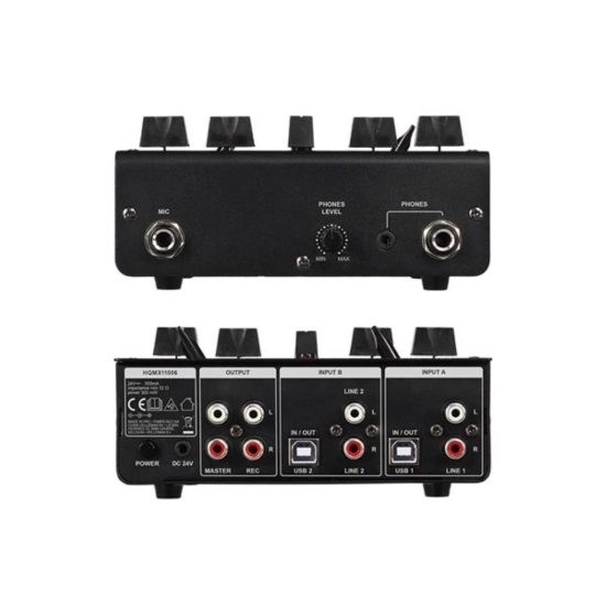 DJ mixer HQ POWER HQMX11006, 2 stereo kanala, 2x USB A ulaz DJ mixer HQ POWER HQMX11006, 2 stereo kanala, 2x USB A ulaz
