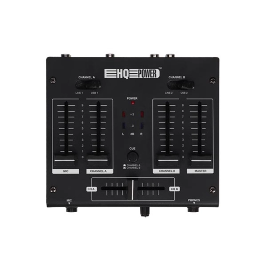 DJ mixer HQ POWER HQMX11006, 2 stereo kanala, 2x USB A ulaz DJ mixer HQ POWER HQMX11006, 2 stereo kanala, 2x USB A ulaz