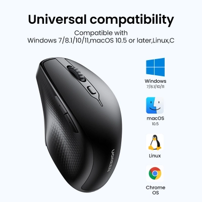 Miš UGREEN, bežični, ergonomski, Bluetooth, SILENT, 4000 DPI, crni  