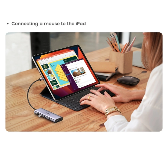 USB HUB UGREEN, USB C na 3x USB A 3.0, HDMI, VGA, RJ45 Gigabit, SD/TF, Power Delivery, 3.5mm sivi USB HUB UGREEN, USB C na 3x USB A 3.0, HDMI, VGA, RJ45 Gigabit, SD/TF, Power Delivery, 3.5mm sivi