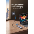 USB HUB UGREEN, USB C na 3x USB A 3.0, HDMI, VGA, RJ45 Gigabit, SD/TF, Power Delivery, 3.5mm sivi