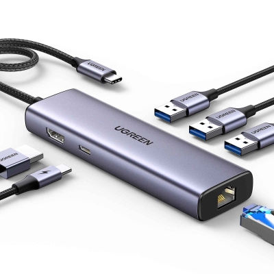 USB HUB UGREEN, USB-C na 3xUSB 3.0 A, HDMI, RJ45, PD   - UGreen
