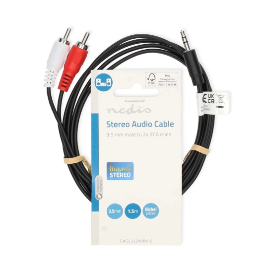 Kabel NEDIS audio stereo, 3.5mm (M) na 2xRCA (M), 1.5m Kabel NEDIS audio stereo, 3.5mm (M) na 2xRCA (M), 1.5m