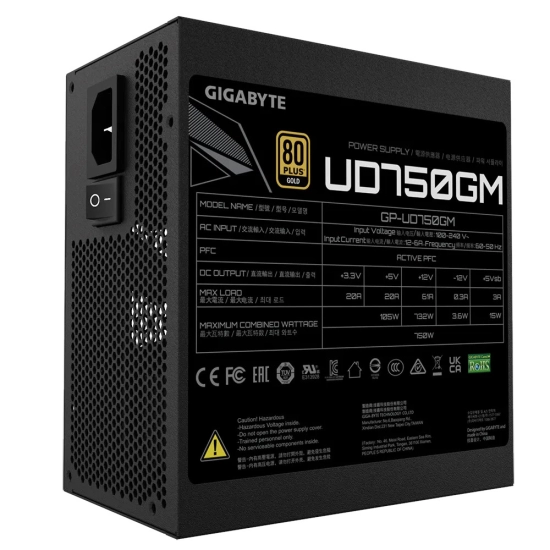 Napajanje 750W, GIGABYTE UD750GM ATX, 80 Plus Gold, modularno, 120mm smart fan