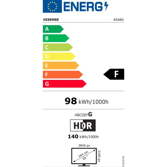 Televizor LED 65incha HISENSE 65A6K, Smart, 4K UHD, DVB-T2/C/S2, HDMI, Wi-Fi, USB, energetski razred F  