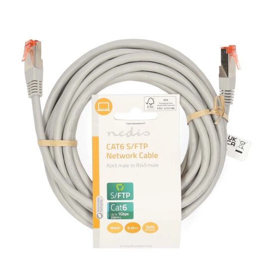 Kabel NEDIS CCGL85220GY50, Patch, CAT6 SFTP, UTP, sivi, 5m Kabel NEDIS CCGL85220GY50, Patch, CAT6 SFTP, UTP, sivi, 5m