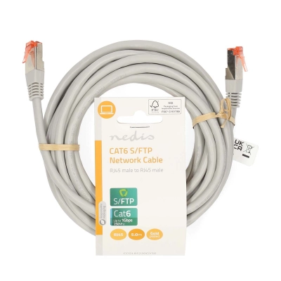 Kabel NEDIS CCGL85220GY50, Patch, CAT6 SFTP, UTP, sivi, 5m   - Mrežni kabeli