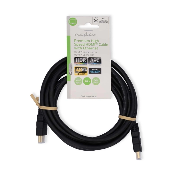 Kabel NEDIS, HDMI (M) na HDMI (M), crni, 3m, 4K, pozlaćeni, bulk