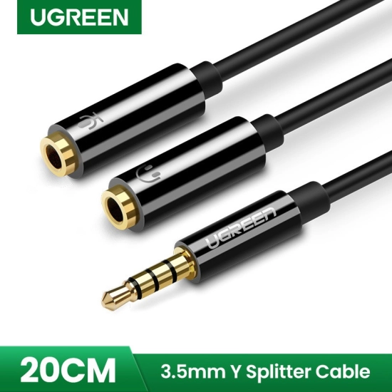 Adapter UGREEN, 3.5mm (M) na 2x3.5mm (Ž), 0.2m, za slušalice+mikrofon, crni Adapter UGREEN, 3.5mm (M) na 2x3.5mm (Ž), 0.2m, za slušalice+mikrofon, crni