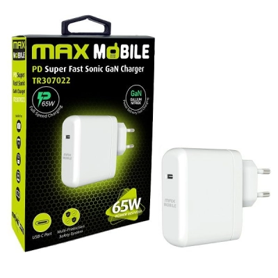 Kućni punjač MAXMOBILE TR-307002, 65W, PD Fast Charge, GaN, Type C, bijeli   - Punjači za smartphone
