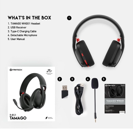 Slušalice FANTECH Tamago WHG01, bežične, Bluetooth, USB C, crne