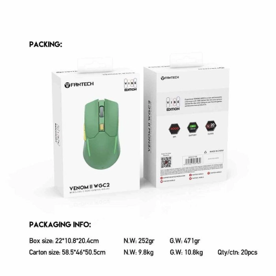 Miš FANTECH Venom II Vibe, optički, bežični, 4000 DPI, gaming, zeleni Miš FANTECH Venom II Vibe, optički, bežični, 4000 DPI, gaming, zeleni