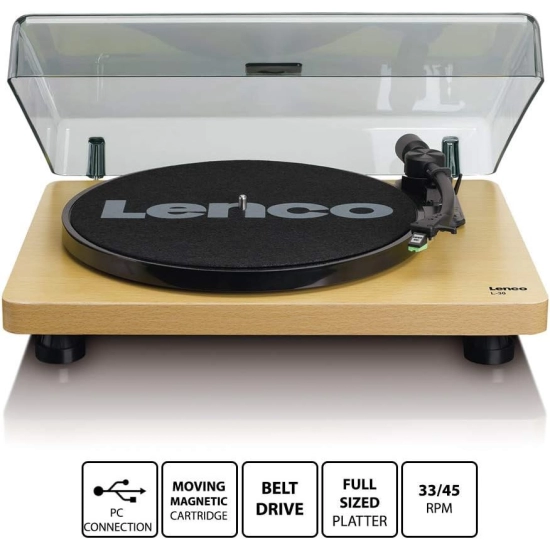 Gramofon LENCO L-30WD, RCA izlaz, USB-B PC kodiranje, 33 i 45 RPM, Audio-Technica AT3600 cartridge, wood