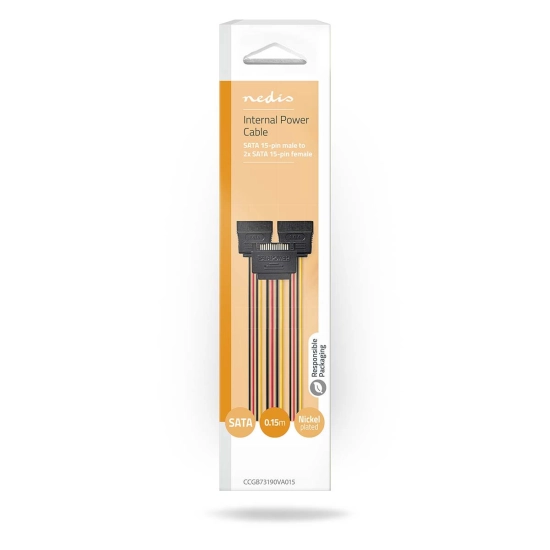 Kabel NEDIS CCGB73190VA015, SATA 15-Pin (M) na 2x SATA 15-Pin (Ž), multi color, 0.15m Kabel NEDIS CCGB73190VA015, SATA 15-Pin (M) na 2x SATA 15-Pin (Ž), multi color, 0.15m