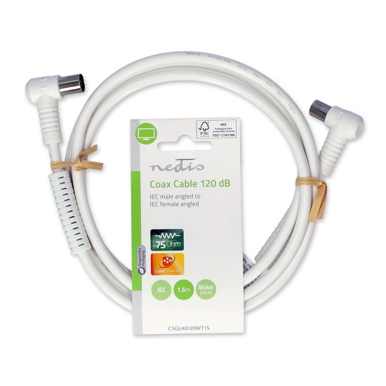 Kabel NEDIS, antenski (M) na (Ž), bijeli, 1,5m, kutni, label, bulk