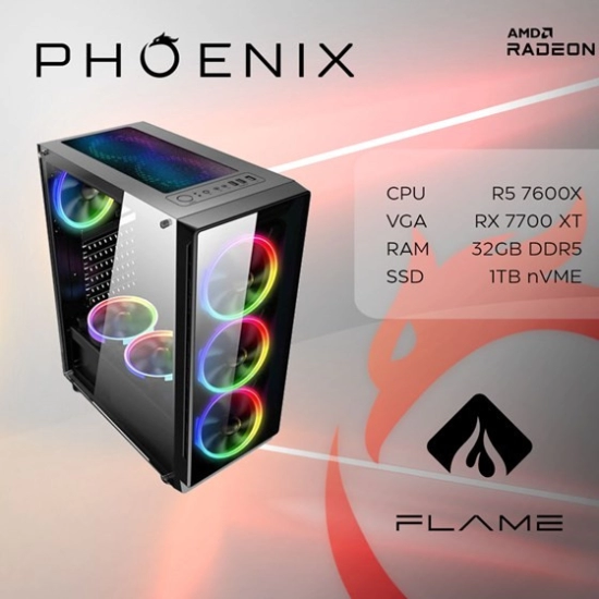 Računalo gaming PHOENIX FLAME Y-529, AMD Ryzen 5 7600X, 32GB, 1TB SSD, AMD Radeon RX 7700 XT