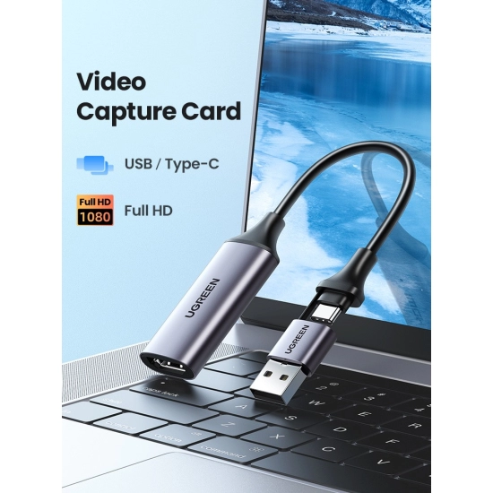 Video capture card UGREEN, USB-C + A na HDMI, crna [ USB3.0 A/F to A/F Adapter Aluminum Case ]