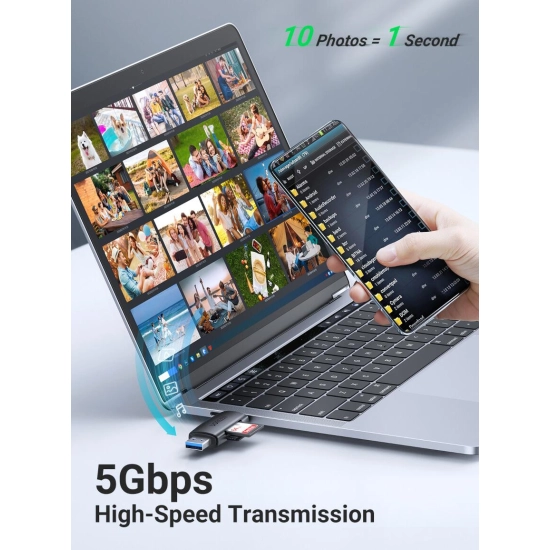 Čitač memorijskih kartica UGREEN, USB C/A 3.0, TF/SD kartice, crni