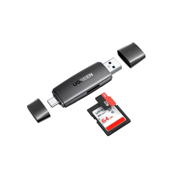 Čitač memorijskih kartica UGREEN, USB C/A 3.0, TF/SD kartice, crni