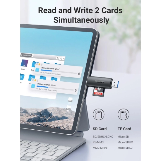 Čitač memorijskih kartica UGREEN, USB C/A 3.0, TF/SD kartice, crni