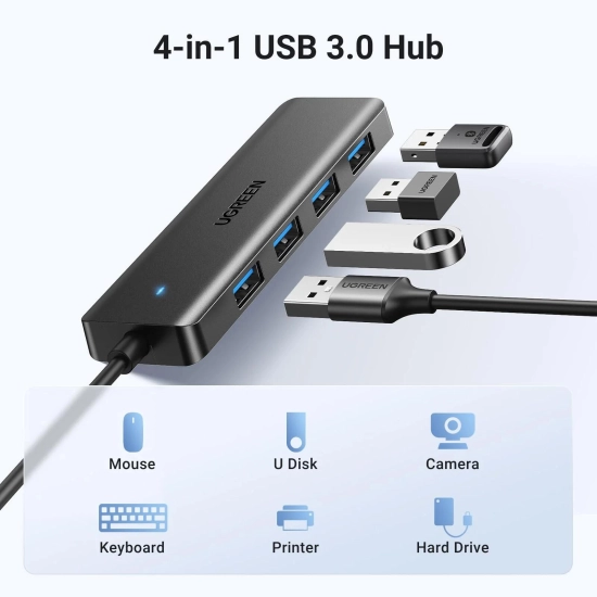 USB HUB UGREEN, USB A 3.0, 4-portni USB 3.0, sivi USB HUB UGREEN, USB A 3.0, 4-portni USB 3.0, sivi
