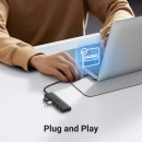 USB HUB UGREEN, USB A 3.0, 4-portni USB 3.0, sivi