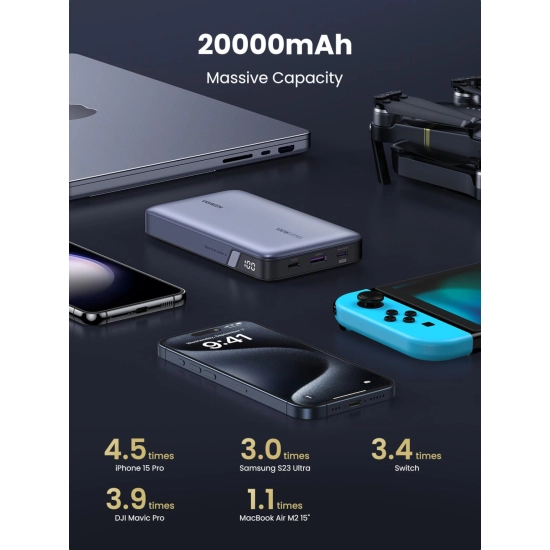 Prijenosno napajanje powerbank UGREEN Nexode, 20.000 mAh, 100W, Fast Charging, USB C, Power Delivery 3.0, srebrni