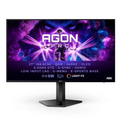 Monitor 26.5incha AOC AGON Pro AG276QZD, QHD, OLED, 240Hz, 0.03ms, 400cd/m2, 2x USB, pivot, zvučnici, crni   - MONITORI I OPREMA