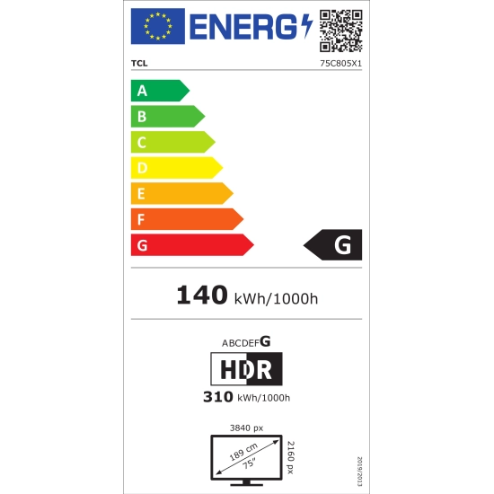 Televizor QLED 75incha TCL 75C805, Google TV, 4K UHD 144Hz, DVB-T2/C/S2, HDMI, Wi-Fi, USB, energetski razred G