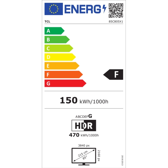 Televizor QLED 85incha TCL 85C805, Google TV, 4K UHD 144Hz, DVB-T2/C/S2, HDMI, Wi-Fi, USB, energetski razred F