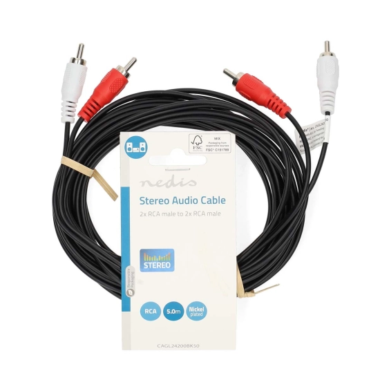 Kabel NEDIS, 2xRCA (M) na 2xRCA (M), crni, 5m, bulk
