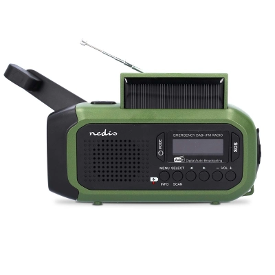 Prijenosni radio prijemnik NEDIS RDDBCR2000GN, DAB+, FM, USB-C, svjetiljka, solarni, baterija 2500mAh, zeleno crni   - Nedis