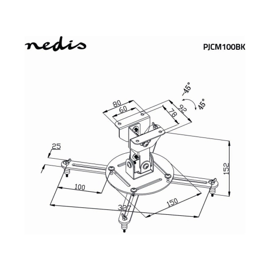 Nosač za projektor NEDIS PJCM100BK, stropni, do 10kg, rotacija 360°, crni Nosač za projektor NEDIS PJCM100BK, stropni, do 10kg, rotacija 360°, crni