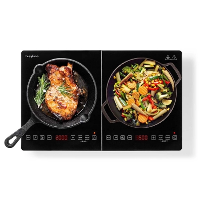 Prijenosna indukcijska ploča Nedis KAIP124CBK2, dvostruka, 2000W   - Prijenosne ploče za kuhanje