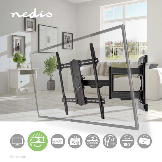 Nosač zidni za TV NEDIS TVWM6570BK, 43-100incha, 70kg, 15° nagib, rotacija 180° Nosač zidni za TV NEDIS TVWM6570BK, 43-100incha, 70kg, 15° nagib, rotacija 180°