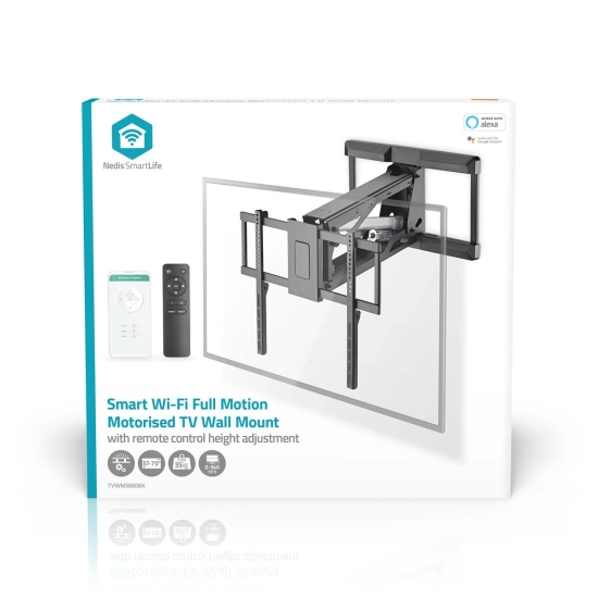 Nosač zidni za TV NEDIS TVWM5880BK, motorizirani, 37in-75in, Maksimalna podržana težina zaslona 35kg, Rotirajući, Minimalna udaljenost od zida 153 mm, Maksimalna udaljenost od zida 485 mm, Daljinski 