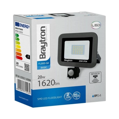 Reflektor LED Braytron 20W 6500K 1620lm IP54 sa PIR senzorom   - LED Reflektori