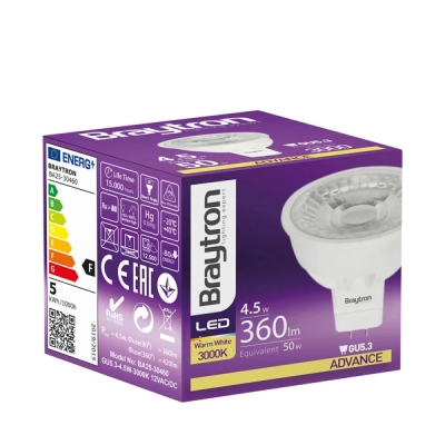 Žarulja LED Braytron 4,5W 3000K 360lm GU5.3 38D 12VDC IP20   - LED Reflektori