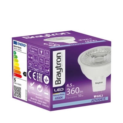 Žarulja LED Braytron 4,5W 4000K 360lm GU5.3 38D 12VDC IP20 BA25-30461   - LED žarulje