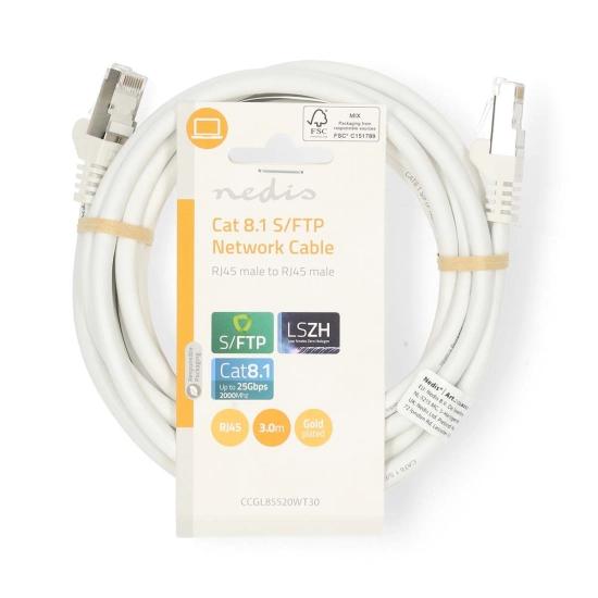 Kabel NEDIS CCGL85520WT30, Patch, CAT8.1 S/FTP, bijeli, 3m Kabel NEDIS CCGL85520WT30, Patch, CAT8.1 S/FTP, bijeli, 3m