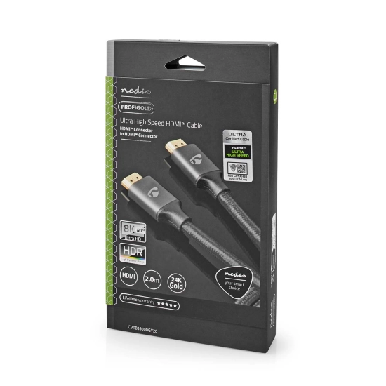 Kabel NEDIS CVTB35000GY20, HDMI (M) na HDMI (M), crni, 2m, 8K@60Hz, eARC, ethernet Kabel NEDIS CVTB35000GY20, HDMI (M) na HDMI (M), crni, 2m, 8K@60Hz, eARC, ethernet