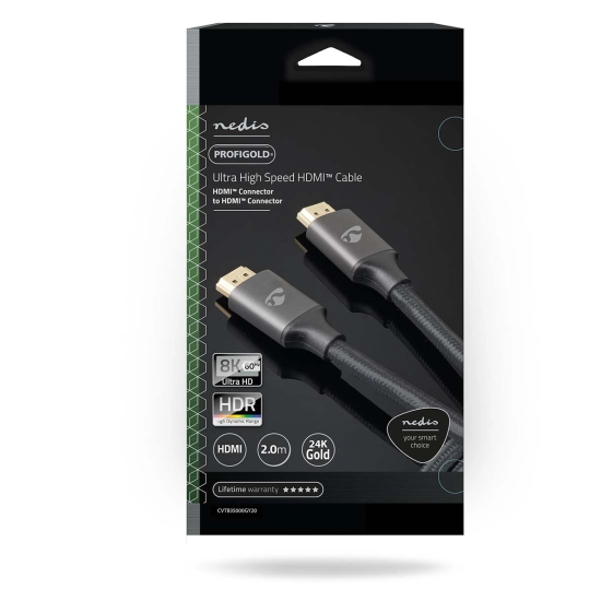 Kabel NEDIS CVTB35000GY20, HDMI (M) na HDMI (M), crni, 2m, 8K@60Hz, eARC, ethernet 