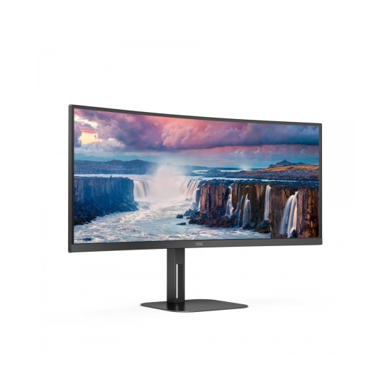 Monitor 34incha AOC CU34V5C, WQHD, VA, 100Hz, 1ms, 300cd/m2, 3000:1, USB-C, 4x USB, zakrivljeni, zvučnici, crni